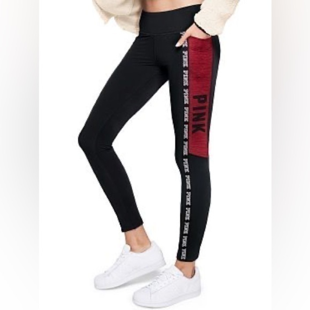 VS PINK Ultimate Leggings Logo Red and Black 2017 NWOT with pockets